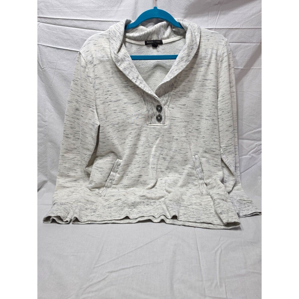 Banana Republic Women's XL Heathered White/Gray Pullover Sweatshirt Pockets